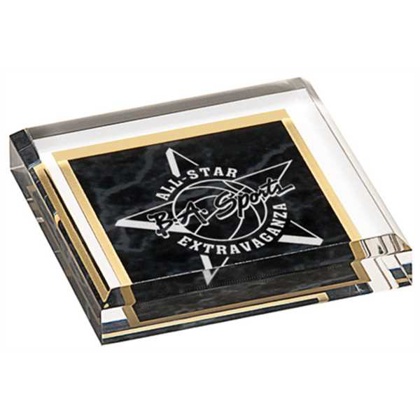 Picture of 3 3/4" x 3 3/4" Black Marbleized Acrylic Paperweight