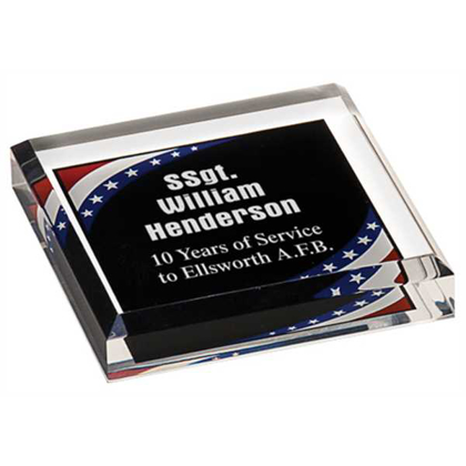 Picture of 3 3/4" x 3 3/4" Stars & Stripes Marbleized Acrylic Paperweight