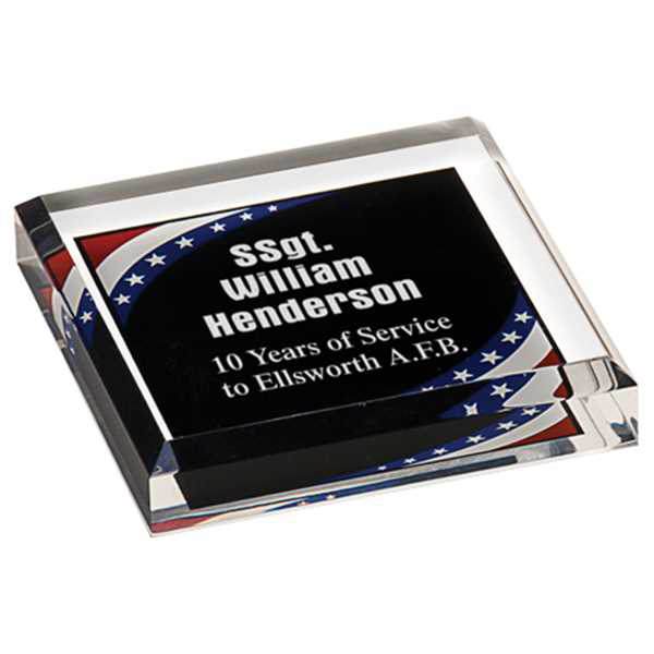 Picture of 3 3/4" x 3 3/4" Stars & Stripes Marbleized Acrylic Paperweight