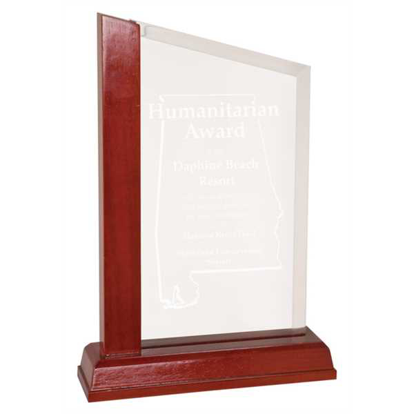 Picture of 10 inch Clear High Gloss Acrylic Peak with Mahogany Finish Wood Base