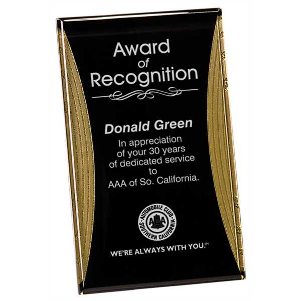 Picture of 5" x 8" Black/Gold Reflection Acrylic Stand Up Plaque with Easel