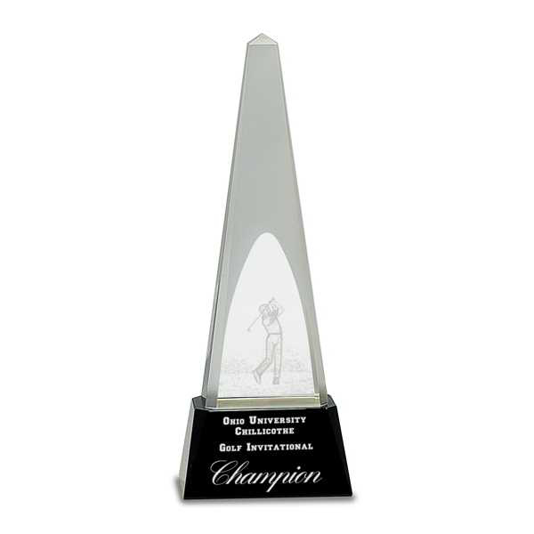 Picture of 10 1/4" Clear Crystal 3D Golf Spire on Black Pedestal Base