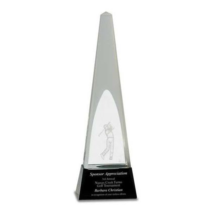 Picture of 11 1/2" Clear Crystal 3D Golf Spire on Black Pedestal Base