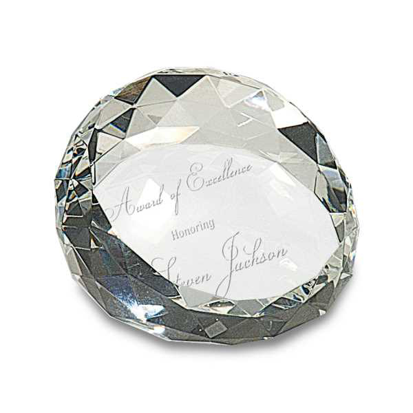 Picture of 2 1/2" x 1 3/4" Clear Round Crystal Facet Paperweight