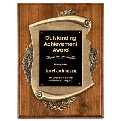 Picture of 9" x 12" Genuine Walnut Plaque w/ Scroll Frame & plate