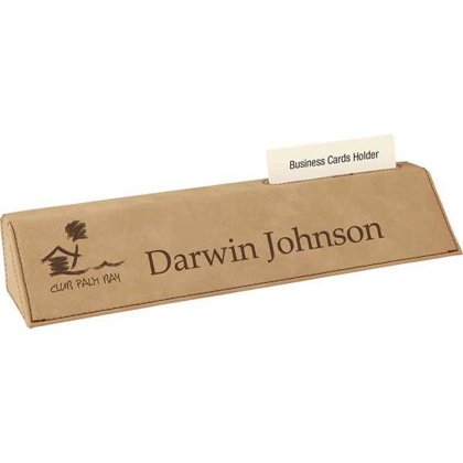 Picture of 10 1/2" Light Brown Laserable Leatherette Desk Wedge with Business Card Holder