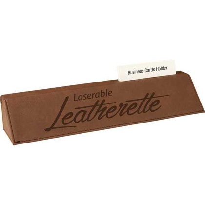 Picture of 10 1/2" Dark Brown Laserable Leatherette Desk Wedge with Business Card Holder