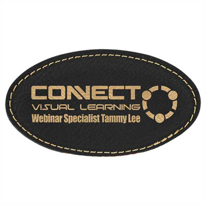 Picture of 3 1/4" x 1 3/4" Black/Gold Laserable Leatherette Oval Badge Blank with Magnet