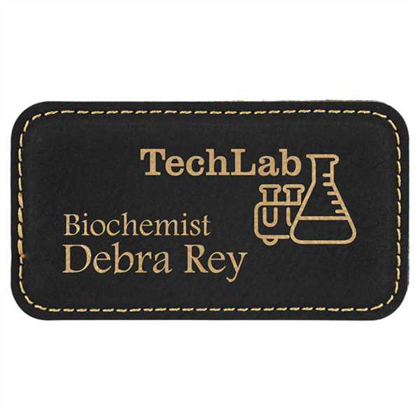 Picture of 3 1/4" x 1 3/4" Black/Gold Laserable Leatherette Badge Blank with Magnet