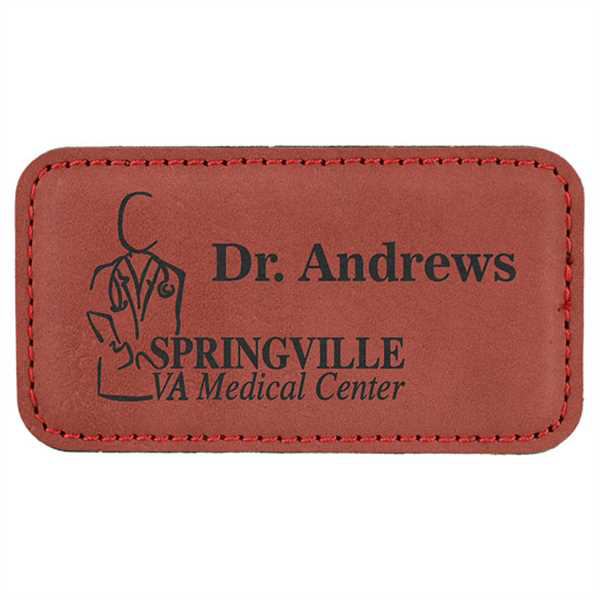 Picture of 3 1/4" x 1 3/4" Rose Laserable Leatherette Badge Blank with Magnet