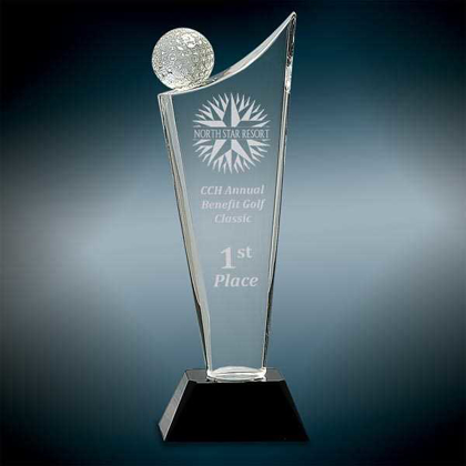 Picture of 10 3/4" Clear Crystal Golf Wave on Black Pedestal Base