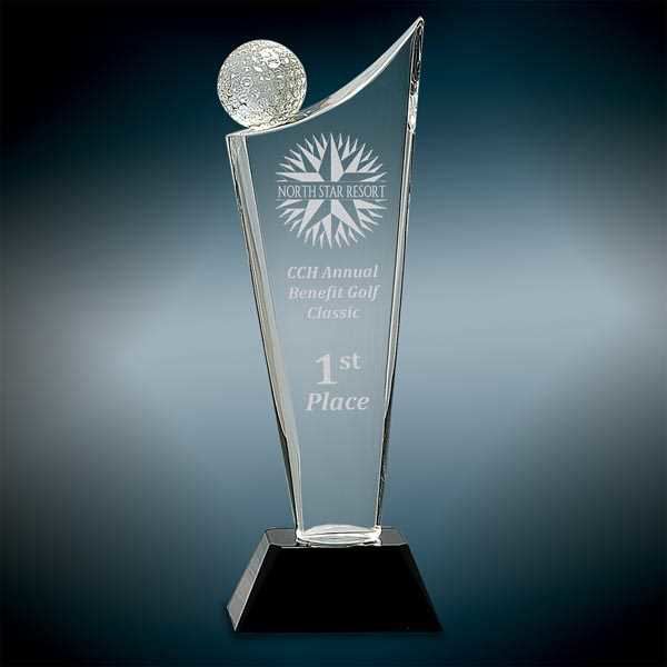 Picture of 10 3/4" Clear Crystal Golf Wave on Black Pedestal Base