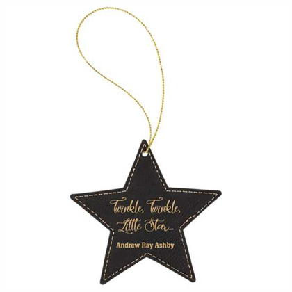 Picture of Black & Gold Laserable Leatherette Star Ornament with Gold String