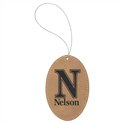 Picture of Light Brown Laserable Leatherette Oval Ornament with Silver String