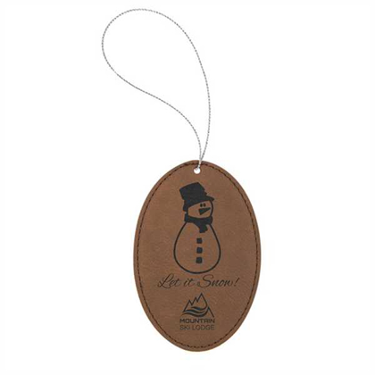 Picture of Dark Brown Laserable Leatherette Oval Ornament with Silver String