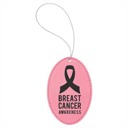 Picture of Pink Laserable Leatherette Oval Ornament with Silver String