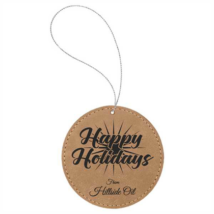 Picture of Light Brown Laserable Leatherette Round Ornament with Silver String