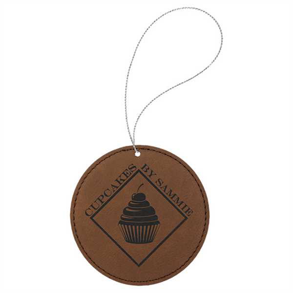 Picture of Dark Brown Laserable Leatherette Round Ornament with Silver String