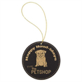 Picture of Black & Gold Laserable Leatherette Round Ornament with Gold String