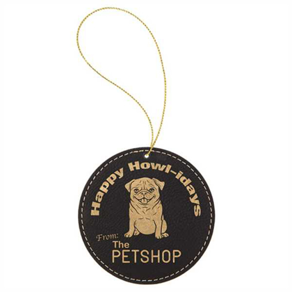 Picture of Black & Gold Laserable Leatherette Round Ornament with Gold String