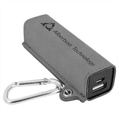 Picture of Gray Laserable Leatherette 200 mAh Power Bank with USB Cord