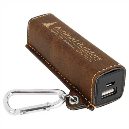 Picture of Rustic & Gold Laserable Leatherette 200 mAh Power Bank with USB Cord