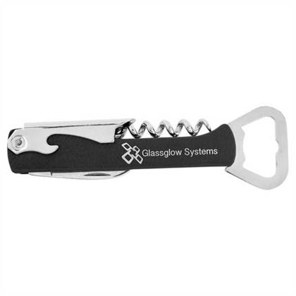 Picture of Black & Silver Laserable Leatherette Corkscrew Bottle Opener
