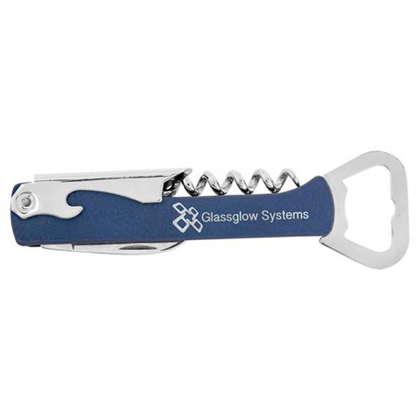 Picture of Blue & Silver Laserable Leatherette Corkscrew Bottle Opener