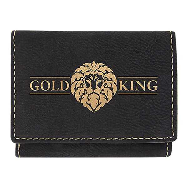 Picture of 3" x 4" Black/Gold Laserable Leatherette Trifold Wallet