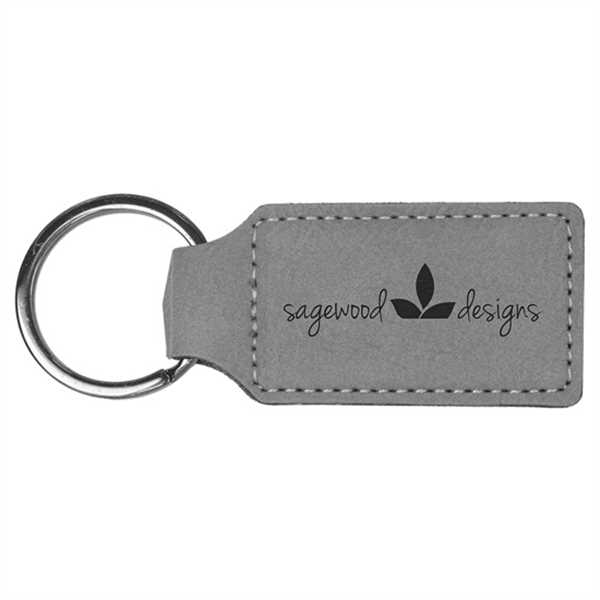 Picture of 2 3/4" x 1 1/4" Gray Laserable Leatherette Rectangle Keychain