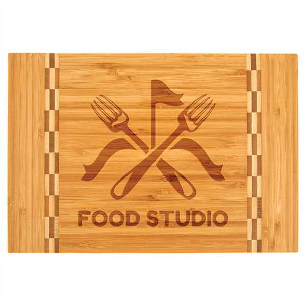 Picture of 12" x 8 1/4" Bamboo Cutting Board with Butcher Block Inlay