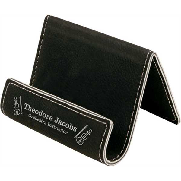 Picture of 3 1/2" x 2 1/2" Black/Silver Laserable Leatherette Holder Easel