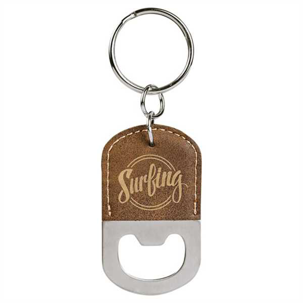 Picture of Oval Rustic/Gold Laserable Leatherette Bottle Opener Keychain
