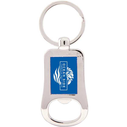 Picture of 2 1/8" Silver/Blue Laserable Bottle Opener Keychain