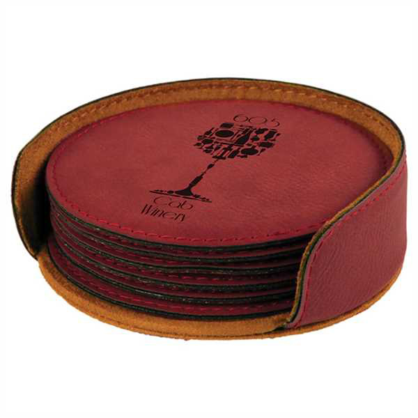 Picture of 4" Rose Round Laserable Leatherette 6-Coaster Set