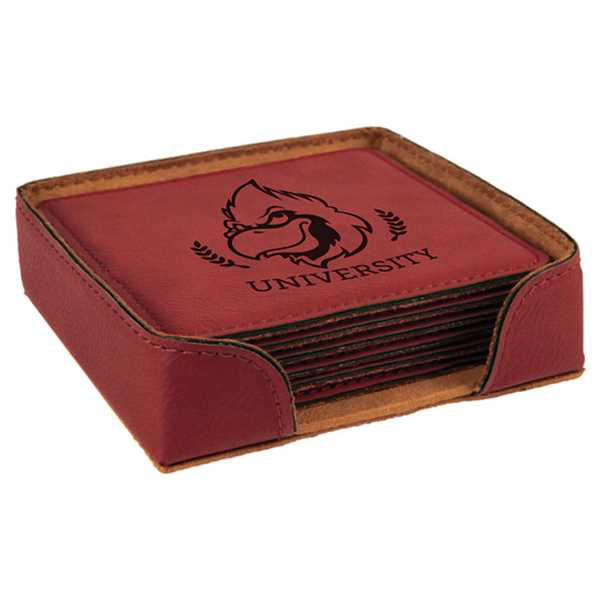 Picture of 4" x 4" Rose Square Laserable Leatherette 6-Coaster Set
