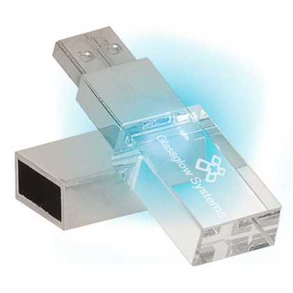 Picture of 2 1/4" 8GB Glass with White LED Flash Drive & Black Presentation Box