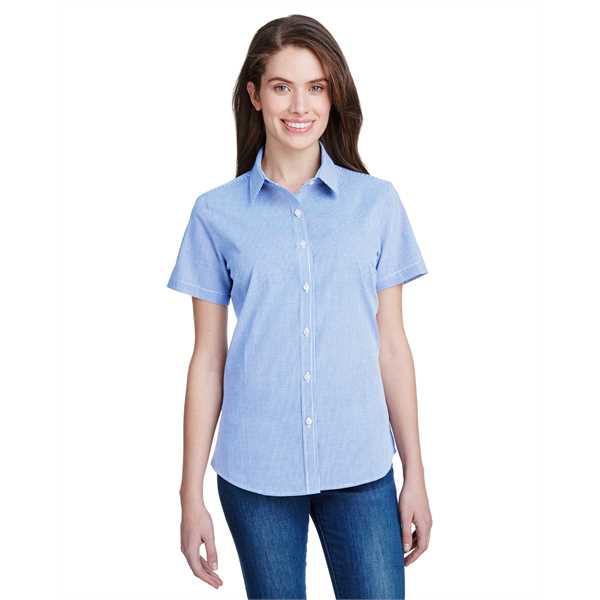 Picture of Ladies' Microcheck Gingham Short-Sleeve Cotton Shirt