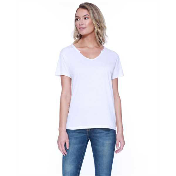 Picture of Ladies' 3.69 oz., 50% Cotton / 50% Modal Open V-Neck T-Shirt