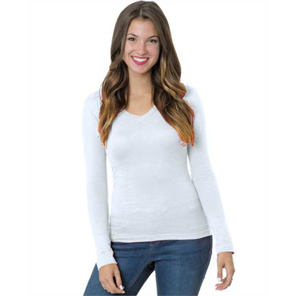 Picture of Junior's 4.2 oz., Fine Jersey Long-Sleeve V-Neck T-Shirt
