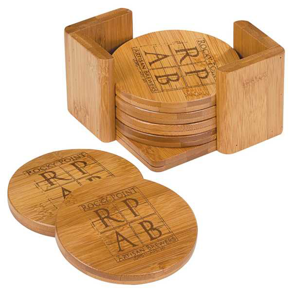 Picture of 3 3/4" Bamboo Round 6-Coaster Set with Holder