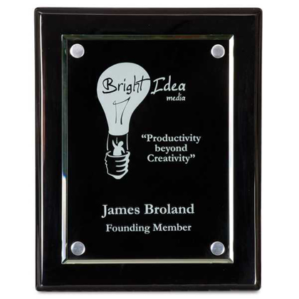 Picture of 8" x 10" Black Piano Finish Floating Glass Plaque