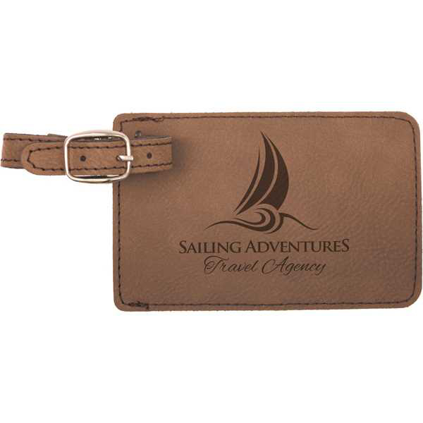 Picture of 4 1/4" x 2 3/4" Dark Brown Laserable Leatherette Luggage Tag