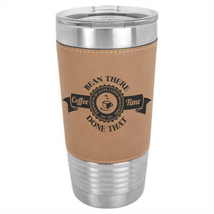 Picture of 20 oz. Light Brown Laserable Leatherette Polar Camel Tumbler with Clear Lid