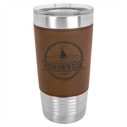 Picture of 20 oz. Dark Brown Laserable Leatherette Polar Camel Tumbler with Clear Lid