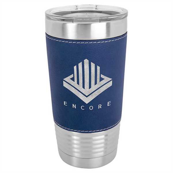 Picture of 20 oz. Blue & Silver Laserable Leatherette Polar Camel Tumbler with Clear Lid