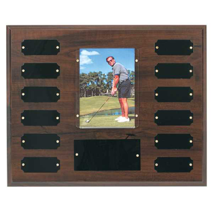 Picture of 12 Plate w/ 3 1/2" x 5" Photo Holder, Completed Cherry Finish Perpetual Plaque