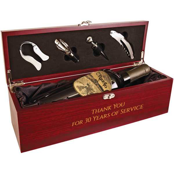 Picture of Rosewood Finish Single Wine Box with Tools & Black Lining