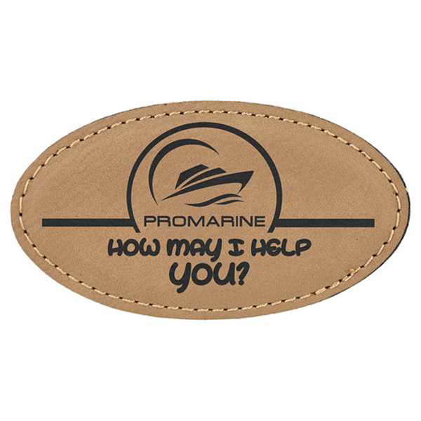 Picture of 3 1/4" x 1 3/4" Light Brown Laserable Leatherette Oval Badge Blank with Magnet