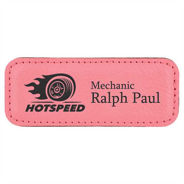 Picture of 3 1/4" x 1 1/4" Pink Laserable Leatherette Badge Blank with Magnet